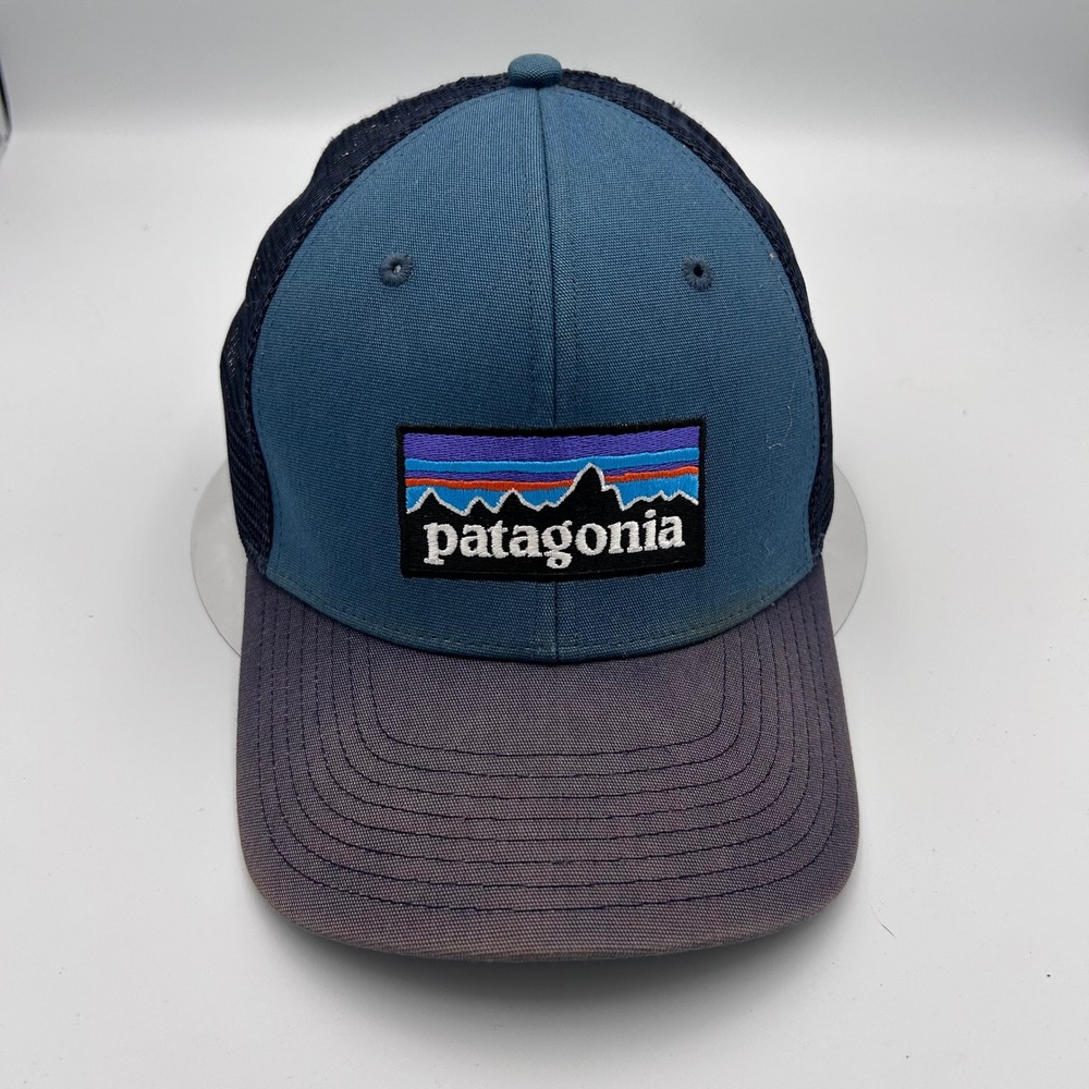 Patagonia P-6 Logo LoPro Trucker Hat Blue Grey Snapback Mesh Cap One Size